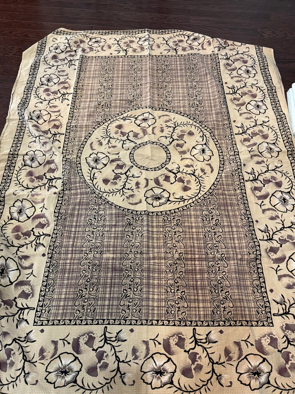 Vintage Floral Cotton Tablecloth 57x76 Farmhouse Cottage French Country Beige